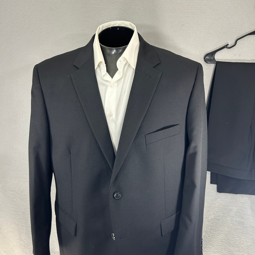 Pronto Uomo Suit Men 48R 43x30 Black Classic Wool Blend 2-Button Blazer Trousers